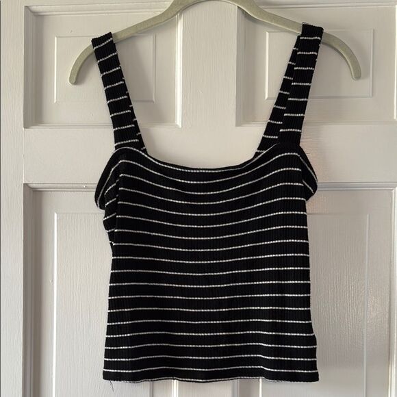 URBAN OUTFITTERS Project Social T Black White Fitted Crop Tank Top Stripe Small - Picture 1 of 6